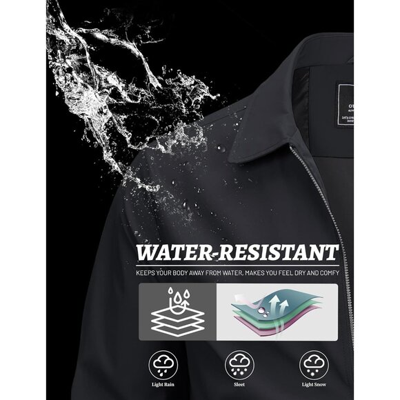 🆕 Men Black Lightweight Jacket Full Zip Golf Collar Windbreaker Casual Spring - Picture 2 of 7